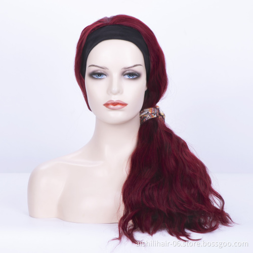 wholesale long water wave headband wig burdundy grey golden black color synhtetic hair headband wigs for black women